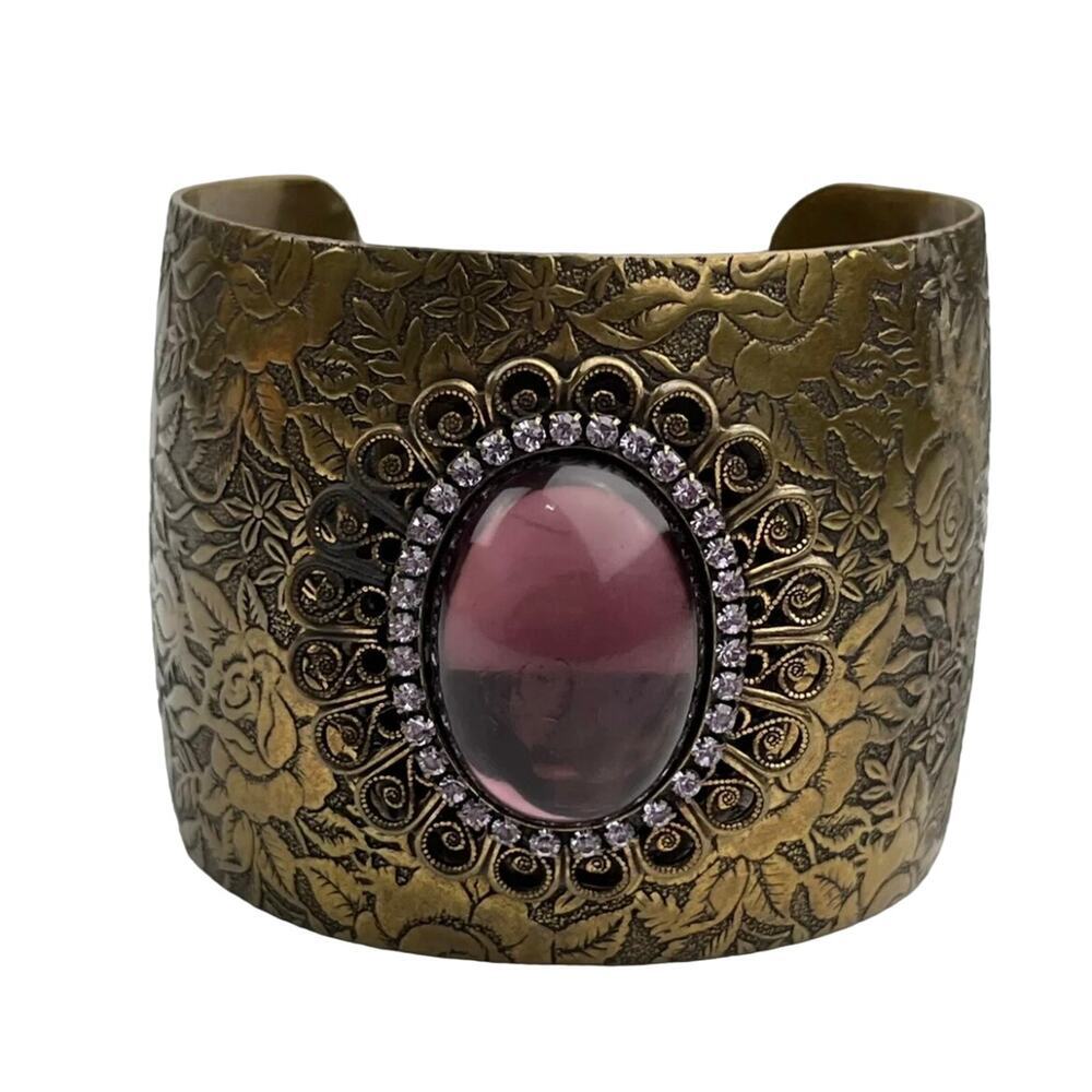 Liz Palacios SF Cuff Bracelet Wide Large Purple Glass Rhinestone Crystals
Ornate